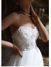 Strapless White Lace Tulle Twinkling Wedding Dress With Removable Sleeves